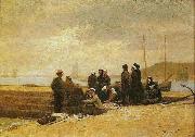 Jacques-Eugene Feyen Women and fishermen waiting for the boat painting